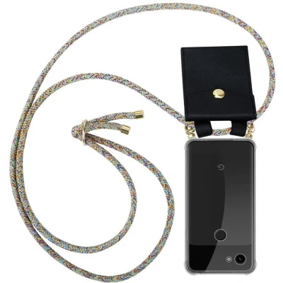 Afbeelding van Cadorabo Hoesje geschikt voor Google PIXEL 3A XL in REGENBOOG Silicone Mobiele telefoon ketting beschermhoes met gouden ringen, koordriem en afneembare etui