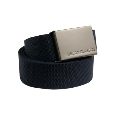 Image de Urban Classics Ceinture en toile unisexe continu avec boucle métal logo gravé pour homme et femme dans de nombreuses couleurs différentes, bleu marine, taille unique