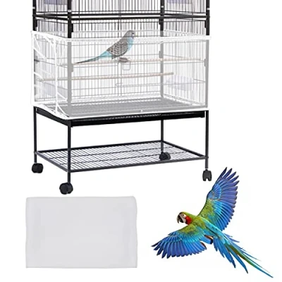Afbeelding van Daoeny Grote vogelkooihoes, zaadvanger, verstelbaar net van zacht en luchtig nylon mesh, beschermende rok voor papegaai, parkiet, ara, Afrikaanse vierkante ronde kooi (wit)