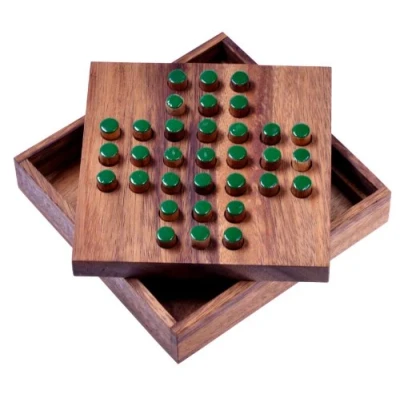Afbeelding van LOGOPLAY Solitaire Slot spel denkspel raadselspel geduldspel logicaspel van hout groene pluggen groen