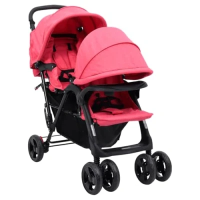 Afbeelding van vidaXL Dubbele kinderwagen staal rood