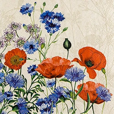 Afbeelding van Eco Line 20 stuks duurzame servetten van 100% gerecycled papier, wilde klaprozen, bloemen, zomer, tafeldecoratie 33 x cm