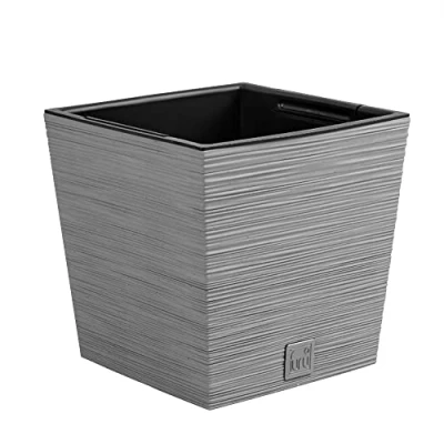 Afbeelding van Prosperplast Plantenpot/bloempot Furu Stripes voor buiten kunststof lichtgrijs vierkant D24 x H23.5 cm