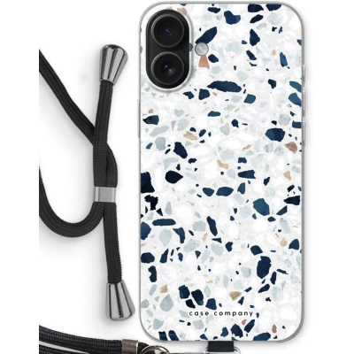 Afbeelding van Case Company® hoesje met Koord geschikt voor iPhone 16 Plus Terrazzo N1 Telefoonhoesje Zwart Bescherming aan alle Kanten en Over de Schermrand