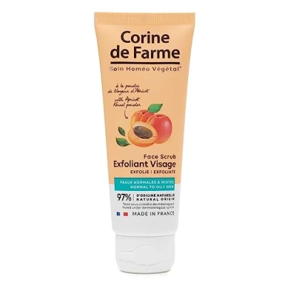 Afbeelding van Corine de Farme Gezichtsscrub met abrikozenpitpoeder Zachte en schone huid Normale tot gemengde 97% ingrediënten van natuurlijke oorsprong Verzorging Franse productie 75 ml