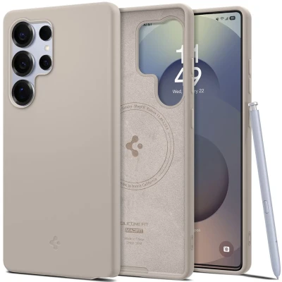 Afbeelding van Spigen Silicone Fit Mag Hülle für Samsung Galaxy S25Ultra Titan (Samsung S25 Ultra), Smartphonehoes, Beige