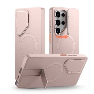 Afbeelding van SURITCH Magnetische beschermhoes compatibel met Samsung Galaxy S25 Ultra camera afdekking en metalen standaard, schokbestendig, voor 5G, roze