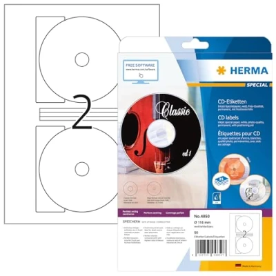 Afbeelding van HERMA 4850 Wit Zelfklevend CD/DVD label