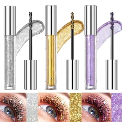 Afbeelding van Bekoeen mascara, vloeibare 3 kleuren, volumineus, verlengbaar, glinsterende diamanten, kleurrijke wimpers, waterdicht, voor bruiloftsfeest
