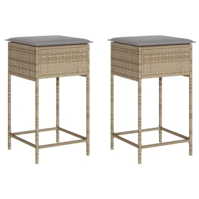 Afbeelding van Tuinbarkrukken 2 st met kussens poly rattan beige