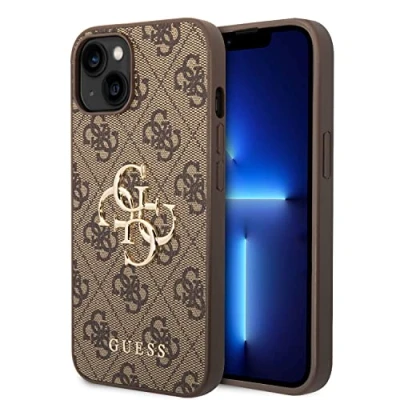 Afbeelding van Guess PU 4G Metal Logo case iPhone 14 bruin GUHCP14S4GMGBR