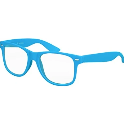 Afbeelding van Balinco Nerd Zonnebril met helder glas, mat, rubber, retro, vintage, uniseks, veerscharnier, Lichtblauw