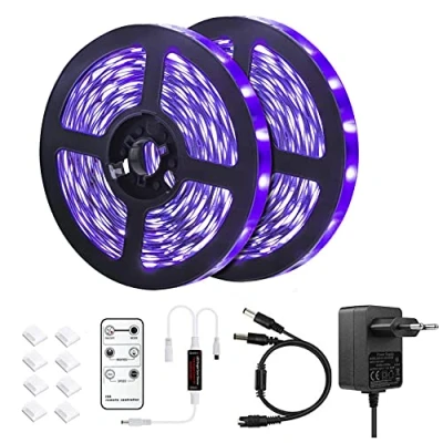 Afbeelding van Zwart UV ledlicht van 10 meter met afstandsbediening, 600 kralen, 12 V/3 A, flexibele zwarte lamp voor fluorescerende bal, podiumverlichting (33 voet)