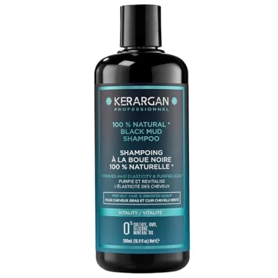 Afbeelding van Kerargan Revitaliserende shampoo met zwarte modder uit de Dode Zee voor vettig haar en geïrriteerd hoofdleer Reinigt revitaliseert Sulfaatvrij, GMO, siliconen, minerale olie 500 ml
