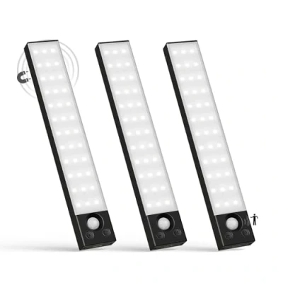 Afbeelding van LQWELL® 36 leds kastlamp met bewegingsmelder, 22,5 cm, 1500 mAh, oplaadbaar, dimbaar, voor keuken, kast, boekenkast, slaapkamer (zwart, 3 stuks)