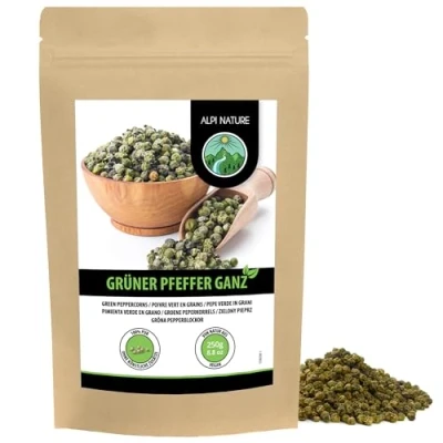Image de Alpi Nature Poivre Vert en Grain 250g, Grains Entiers pour la Cuisine et Mélanges d&#039;Épices
