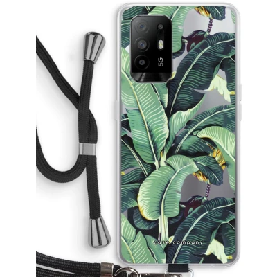 Afbeelding van Case Company® hoesje met Koord geschikt voor Oppo A94 5G Bananenbladeren Telefoonhoesje Zwart Bescherming aan alle Kanten en Over de Schermrand