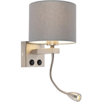 Afbeelding van QAZQA Smart wandlamp staal met grijze kap incl. Wifi A60 Brescia