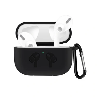 Afbeelding van AirPods Pro / 2 siliconen hoesje met karabiner haak Zwart