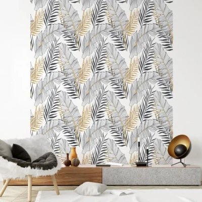 Afbeelding van Papier peint intissé pré encollé FEUILLES de PALMIER CHIC 1 rouleau 300x60cm