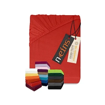 Afbeelding van Npluseins Jersey hoeslaken 100% katoen verkrijgbaar in 34 moderne kleuren en 6 verschillende maten, katoen, rood, 140 160 x 200 cm