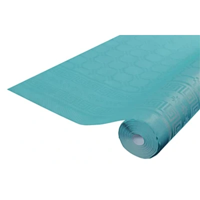Afbeelding van Pro tafelkleed: 12 damastpapieren wegwerptafelkleden op een rol van 6 m lang en 1,20 breed, blauwe kleur. Damastpapier met chic klassiek universeel patroon, ref R480684I