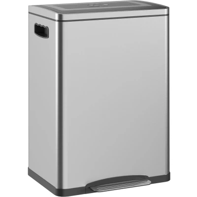 Afbeelding van HOMCOM Pedaalemmer 40 liter met deksel en pedaal, 2 binnenemmers, soft close functie, voor woonkamer, kantoor, roestvrij staal, zilver, x 34,8 59 cm