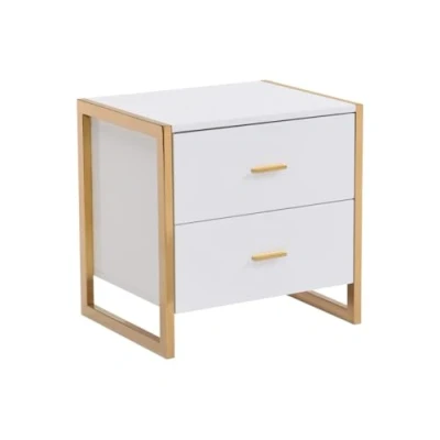 Afbeelding van Pascal Morabito Nachtkastje met 2 lades Mdf Wit gelakt en goud OMBRELIA van L 50 cm x H D 40
