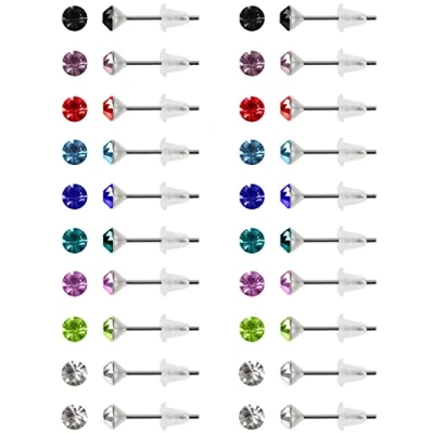Afbeelding van Kurtzy 20 Paar Rond Kubus Zirkonium Knop Oorbellen met Opslag Doos 4mm 9 Geassorteerde Kleuren, Roestvrij Staal Zacht Rubberen Stoppers CZ Oorbel Knoppen voor Dames &amp; Meisjes