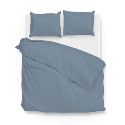 Afbeelding van Dekbedovertrek Satinado Riviera Blue Lits jumeaux (240x200/220 cm) Katoen satijn Effen Blauw Zo!Home Ga naar