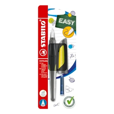 Image de Stabilo 515565 pour stylo plume Easy Buddy en Couleur d&#039;Encre Bleu (effaçable) avec 2 cartouches M standard Noir/Citron Vert