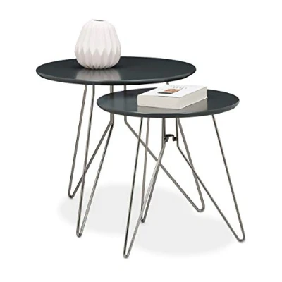 Afbeelding van Relaxdays bijzettafel set van 2 salontafel rond koffietafel 40 / 48 cm tafeltjes