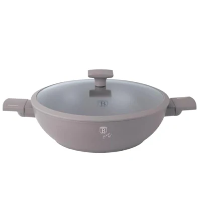 Afbeelding van Berlinger Haus Wokpan met titanium coating en deksel 30 cm taupe collectie efficiënt modern