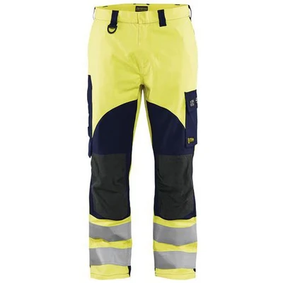 Image de Pantalon multinormes inhérent jaune fluo/marine avec poche pour badge