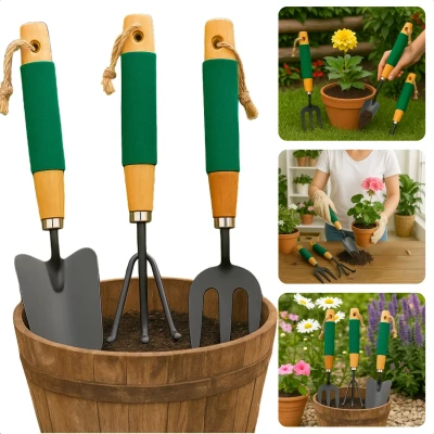 Afbeelding van Cheqo Tuingereedschap Set Tuin Gereedschap Tuingereedschapset Hark Spitvork Plantschep Accessoires Voor Klein Tuinwerk Houte