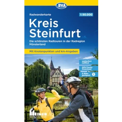 Afbeelding van BVA Radwanderkarte Kreis Steinfurt 1:50.000, mit Knotenpunkten und km Angaben, reiß wetterfest, GPS Tracks Download, E Bike geeignet