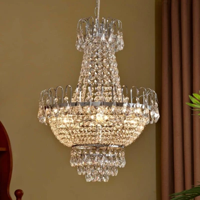 Afbeelding van Lindby hanglamp 5lichts metaal, kristal H: 62 cm E14 chroom, helder