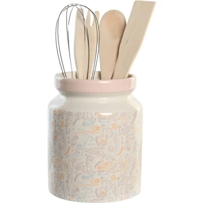 Afbeelding van Pot voor Keukengerei DKD Home Decor Roze Metaal Wit Dolomite Hout MDF 12 x 25 cm (5 Stuks)