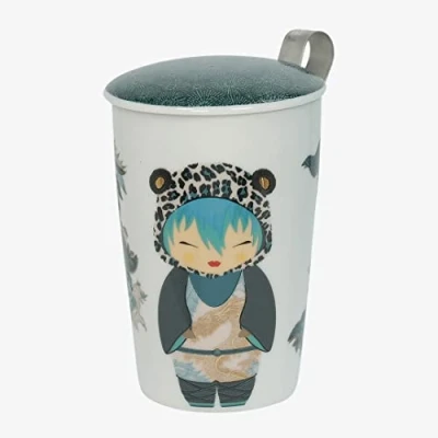 Afbeelding van Eigenart TEAEVE LITTLE ANIMALS LEO theebeker + theezeefje Porselein kruidenbeker theeset tea for one set anime