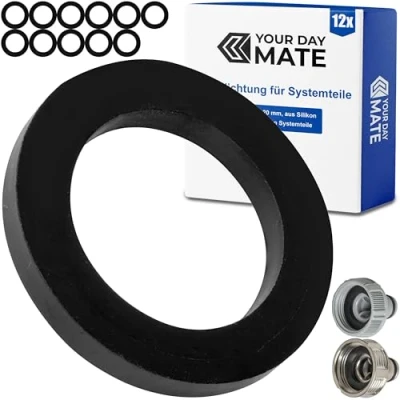 Afbeelding van Set van 12 vervangende platte afdichtingen voor tuinsysteemonderdelen G 1&quot; compatibel met Gardena kraanaansluitingen 33,3 mm 2802, 18202, 18242, 940 siliconen diameter 30 x 20 afdichting
