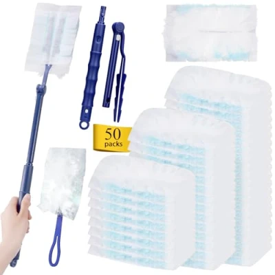 Afbeelding van Swiffer Wegwerpstofdoeken, 52 stuks, compatibel met Duster, 2 handgrepen, voor dierenharen, stof, vuil