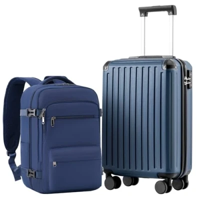 Afbeelding van COOLIFE cabinekoffer 55 x 35 20 cm voor Ryanair vliegtuig, handbagage, cabinebagage, Harde koffer met TSA slot en 4 dubbele wielen, Donkerblauw, Reiskoffer