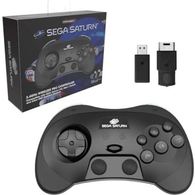 Afbeelding van Retro Bit SEGA Saturn 2.4GHz Pro Manette sans fil Nintendo Switch Receveurs &amp; USB inclus Edition Noire