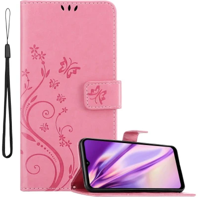 Afbeelding van Cadorabo Hoesje geschikt voor Samsung Galaxy A02s in BLOEMEN ROZE Beschermhoes bloemmotief met magnetische sluiting, standfunctie en kaartsleuven Book Case Cover Etui