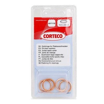 Afbeelding van CORTECO 407711S Olie Aftapplug Dichting Koper RENAULT: Kangoo II / Grand Kangoo, TRAFIC 2 Bus, Clio 4, CITROËN: XM I Hatchback, Berlingo