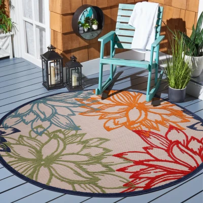 Afbeelding van Binnen en Buiten Vloerkleed Floral Outdoor Laagpolig Tapijt Multi 120 cm rond
