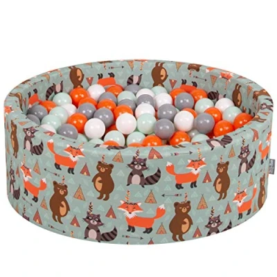 Afbeelding van KiddyMoon 90 x 30 cm/200 ballen met een diameter van 7 cm, rond ballenbad voor baby&#039;s, gemaakt in de EU, vos groen: oranje/mint/grijs/wit