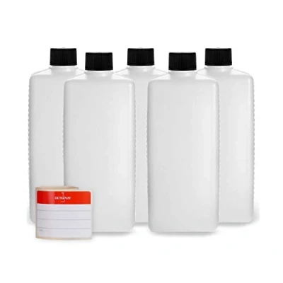 Afbeelding van Octopus 5 x 500 ml HDPE plastic flessen met zwarte schroefdop, lege schroefdeksel, vierkante etiketten