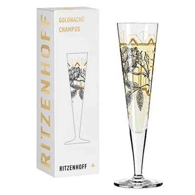 Afbeelding van Ritzenhoff 1071029 champagneglas 200 ml Goldnacht serie nr. 29 tuinmotief roze met echt goud Made in Germany