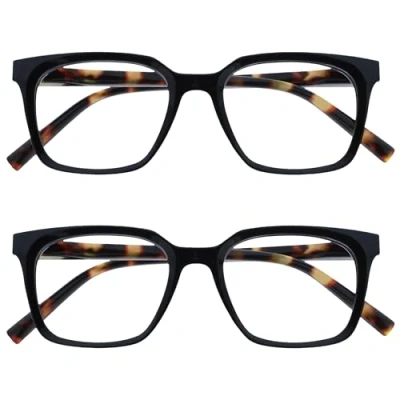 Image de OPULIZE KOI Lunettes de Lecture Lot 2 Large Monture Rectangulaire Coloris Noir Hommes Femmes Charnières à Ressorts RR50 1 +1.00
